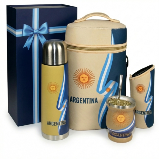 Argentinian mate kit with thermos, cup, straw and matching bag